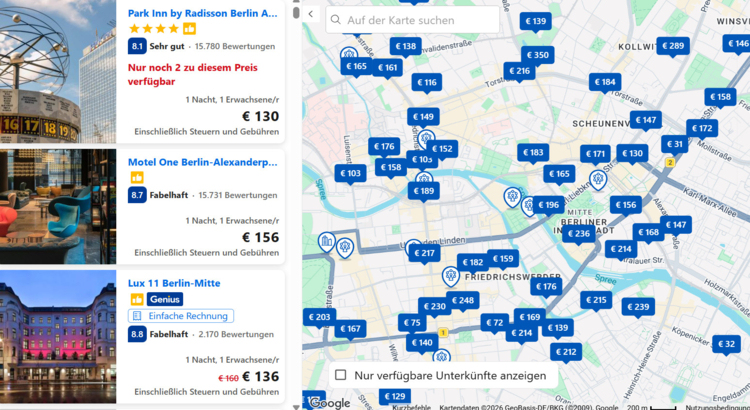 Booking Darstellung Karte Hotels Google