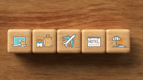 Würfel PC Koffer Flug Hotel Sonnenschirm